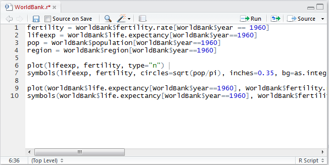 A script window in RStudio.